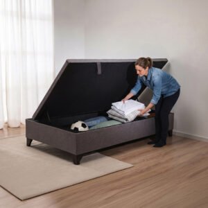 Cama baúl 1 plaza Athenas apertura horizontal gris