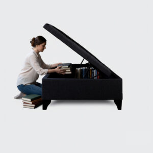 Cama baúl 1 plaza Athenas apertura horizontal con respaldo botone negro