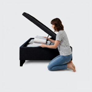 Cama baúl 1,5 plazas Athenas apertura horizontal con respaldo botone negro