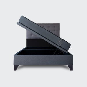 Cama baúl 2 plazas Athenas apertura horizontal con respaldo botone gris