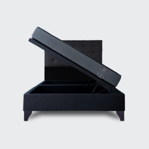 Cama baúl 2 plazas Athenas apertura horizontal con respaldo botone negro