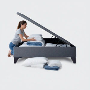 Cama baúl 2 plaza Athenas  apertura horizontal gris