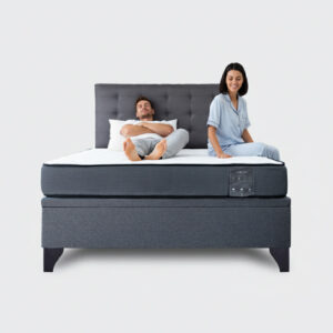 Cama baúl 2 plazas Athenas apertura horizontal con respaldo botone gris