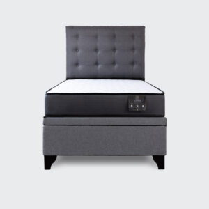 Cama baúl 1 plaza Athenas apertura horizontal con respaldo botone gris