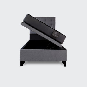 Cama baúl 1 plaza Athenas apertura horizontal con respaldo botone gris