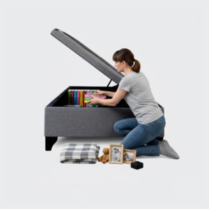 Cama baúl 1 plaza Athenas apertura horizontal con respaldo botone gris