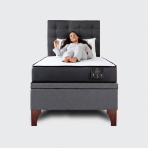 Cama baúl 1 plaza europea Athenas apertura horizontal con respaldo Button gris