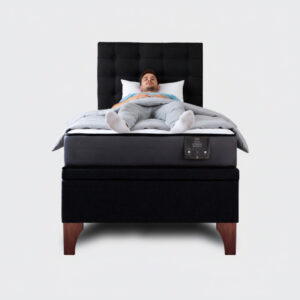 Cama baúl 1,5 plazas europea Athenas apertura horizontal con respaldo Button negro