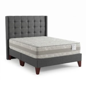 Cama 2 plazas Europea gris Colosal con respaldo Button torre